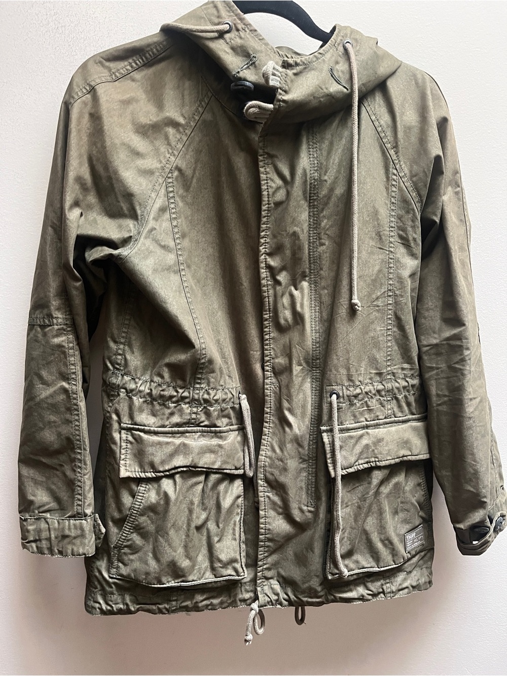 TNA Aritzia Olive Green Hooded Military Cargo Utility Field Jacket Coat Sz S